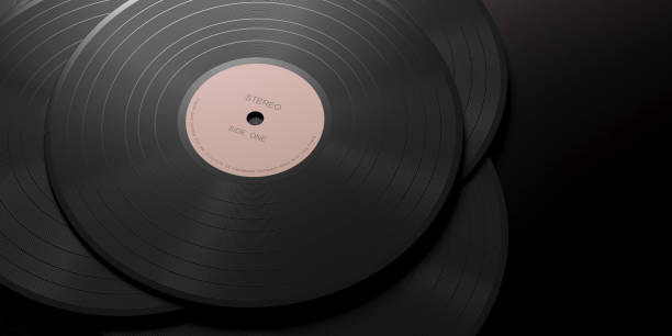 istock Vinyl records LP on black background, copy space. 3d illustration 1043434536