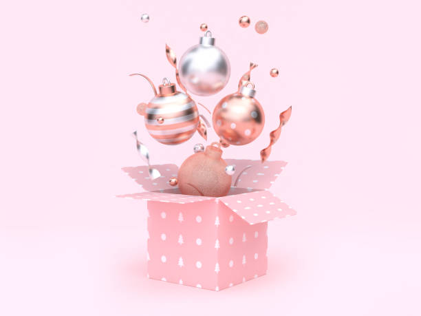istock 3d rendering christmas ball floating gift box opening pink background 1043435090