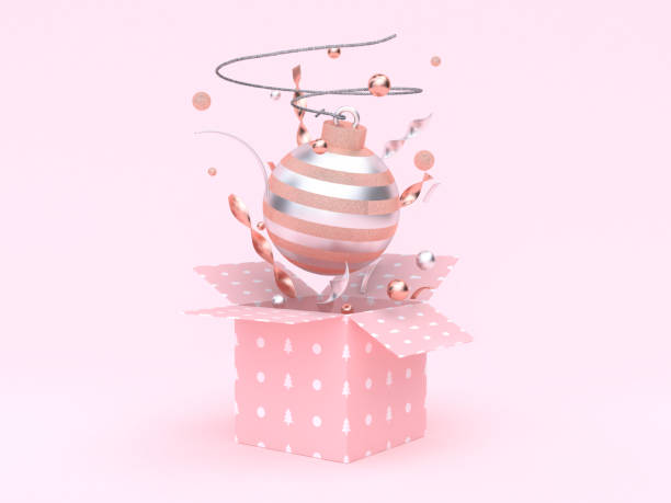 istock christmas ball floating gift box opening pink background 3d rendering 1043435118