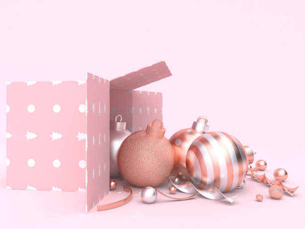 istock 3d rendering pink scene christmas decoration concept gift box ball 1043435120