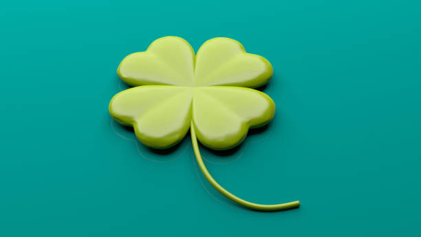 istock St Patrick's four leaf clover on green background. 3d illustration 1043437622