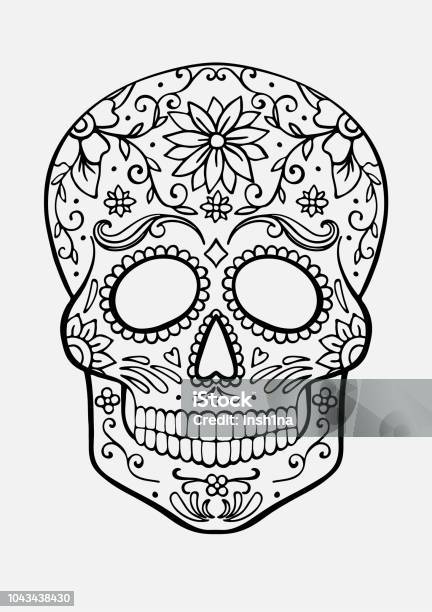 Sugar Skull Coloring Page Stock Illustration - Download Image Now - Art, Backgrounds, Black Color