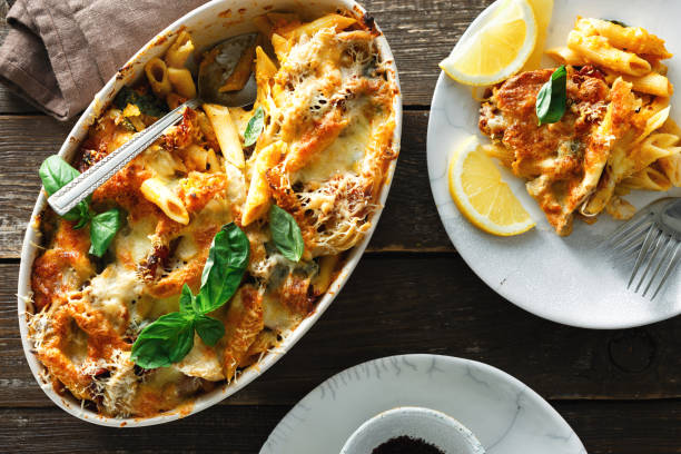 istock Baked pasta with chicken ham cheese pumpkin sauce 1043440784