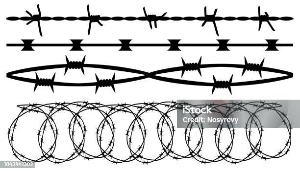 Barbed Wire Seamless Brush Barbwire Set Isolated Silhouette Vector Background Stock Illustration - Download Image Now