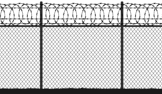 Fence wire mesh barbed wire, seamless vector silhouette