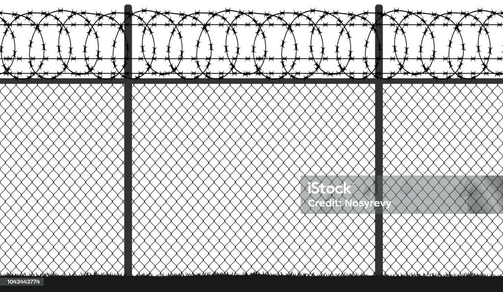 Fence wire mesh barbed wire, seamless vector silhouette Barbed Wire stock vector