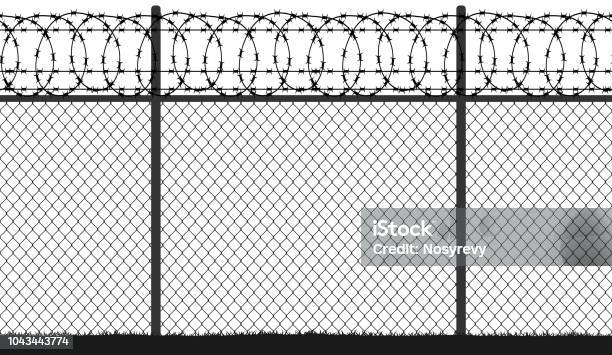 Fence Wire Mesh Barbed Wire Seamless Vector Silhouette Stock Illustration - Download Image Now