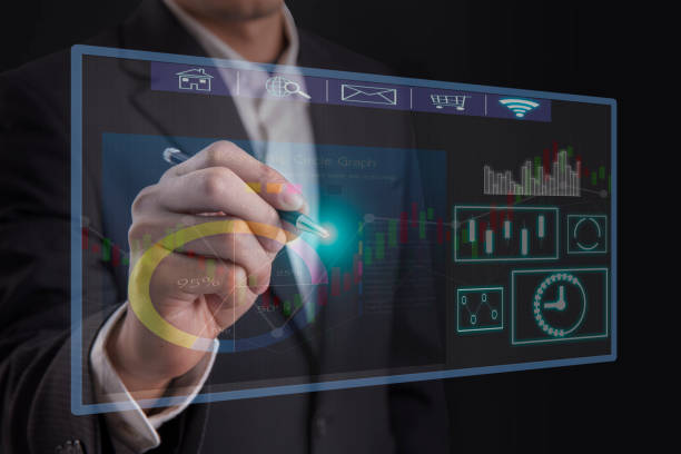 istock Businessman wearing suit hand holding pen pointing on a touch virtual screen interface icon connection , concept business connection 1043447074