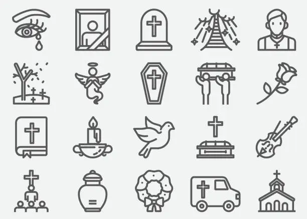 Vector illustration of Funeral Line Icons