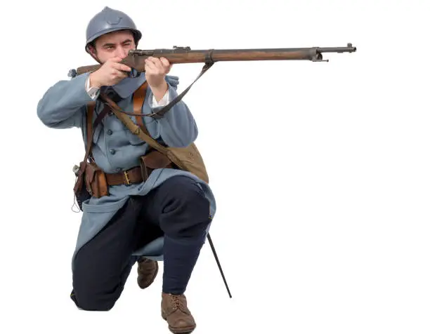 Photo of French soldier 1914 1918 attack, November 11th on white background