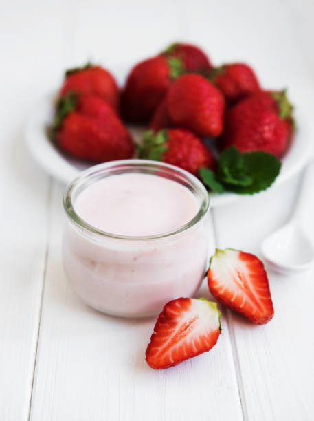 istock Jar with strawberry yogurt 1043449860