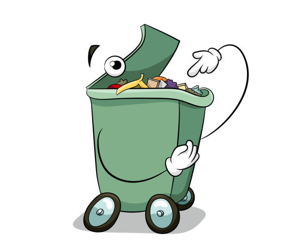 ilustrações de stock, clip art, desenhos animados e ícones de throw garbage in the trash can fun ecology concept - desperdício alimentar