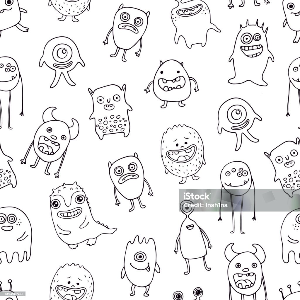 Pattern Monster Drawring Seamless Pattern With Handdrawn Monsters Stock Illustration - Download ...