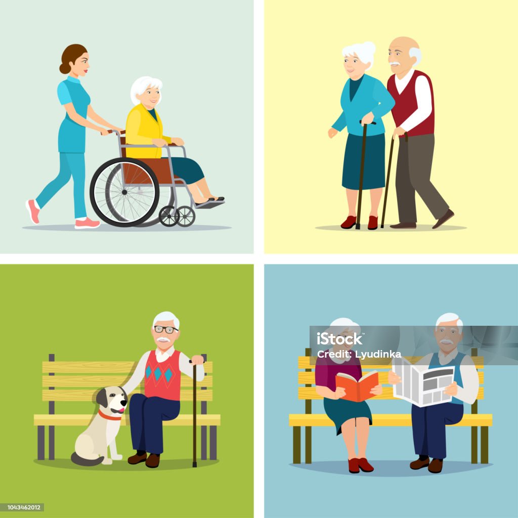Print Elderly people set. Vector flat style illustration Senior Adult stock vector