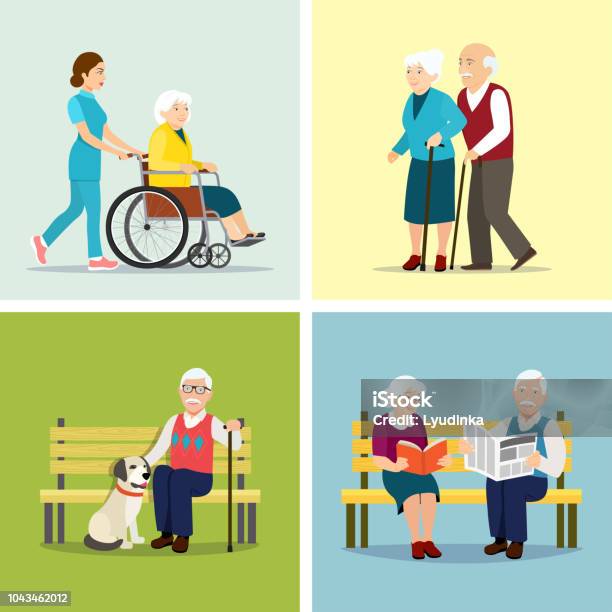 Print Stock Illustration - Download Image Now - Senior Adult, Wheelchair, Nurse