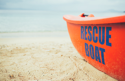 Lifeguard's rescue boat on the beach.