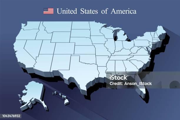 Vettore Mappa Usa - Immagini vettoriali stock e altre immagini di Carta geografica - Carta geografica, Stati Uniti d'America, Tridimensionale