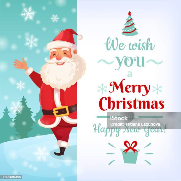 Merry Christmas Card Santa Claus Greeting Cards Template Winter Holidays Banner Vector Illustration Stock Illustration - Download Image Now