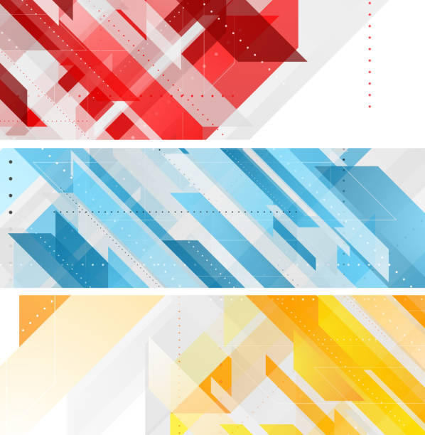 illustrations, cliparts, dessins animés et icônes de bannières abstrait géométrique technologie lumineux - striped backgrounds wallpaper pattern red