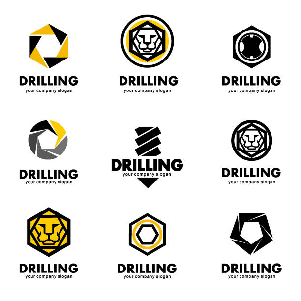 Set of vector design elements for the tool, drill bit, drilling Set of vector design elements for the tool, drill bit, drilling screw industry bolt nut stock illustrations