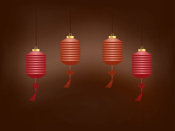 istock Chinese lanterns hanging in a semicircle, burning in the dark 1043492686