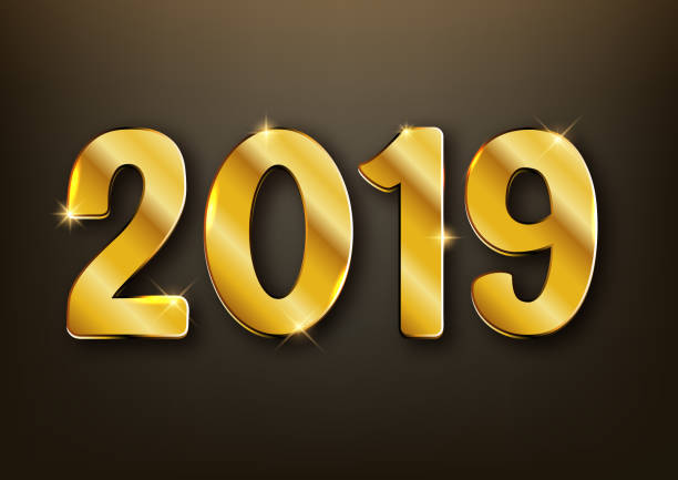 istock 2019 new year realistic gold text numbers, postcard, banner, vector illustration 1043493284