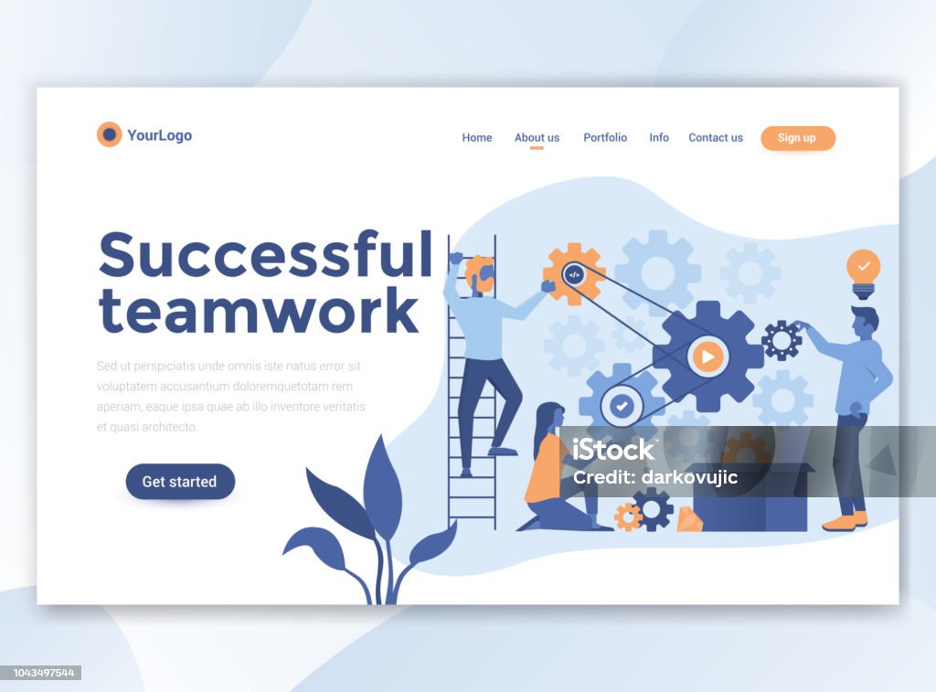 Flat Modern design of website template - Successful teamwork Landing page template of Successful teamwork. Modern flat design concept of web page design for website and mobile website. Easy to edit and customize. Vector illustration Teamwork stock vector