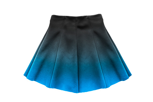 Flared blue and black ombre mini skirt on white background