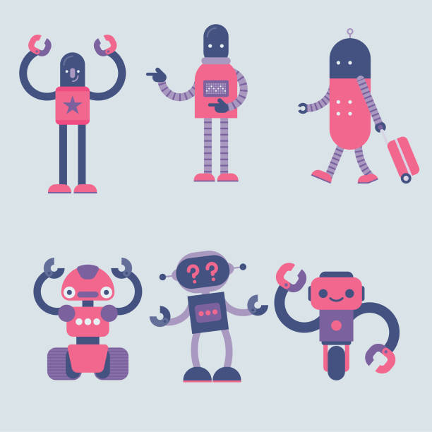 illustrations, cliparts, dessins animés et icônes de jeu de caractères simple robot - robot