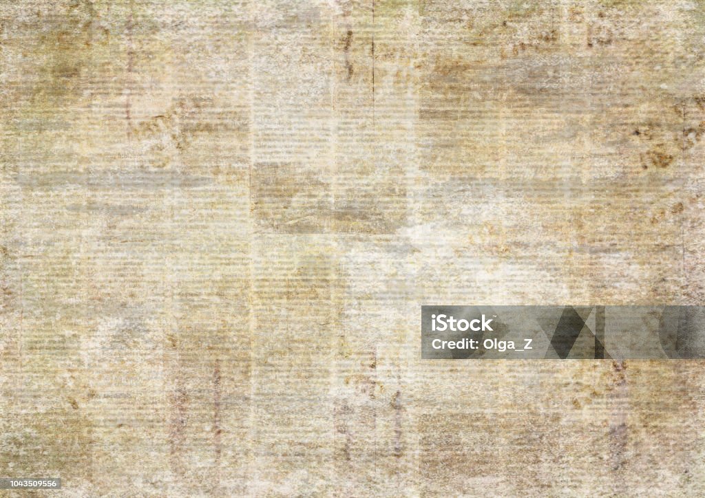 Newspaper vintage grunge collage background Newspaper old ancient grunge collage horizontal textured background. Unreadable vintage news paper pattern. Scratched paper texture page. Sepia newsprint background. Newspaper Stock Photo