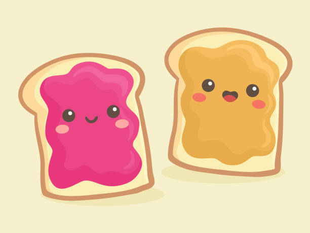 cartoon, erdnussbutter und gelee marmelade sandwich vektor - kawaii stock-grafiken, -clipart, -cartoons und -symbole