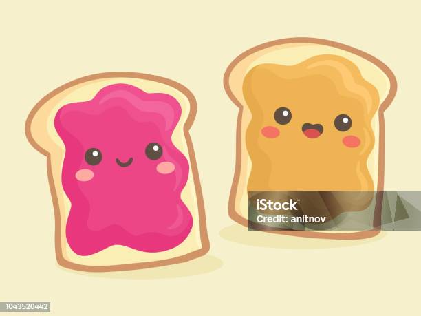 Cartoon Peanut Butter And Jelly Jam Sandwich Vector Stock Illustration - Download Image Now