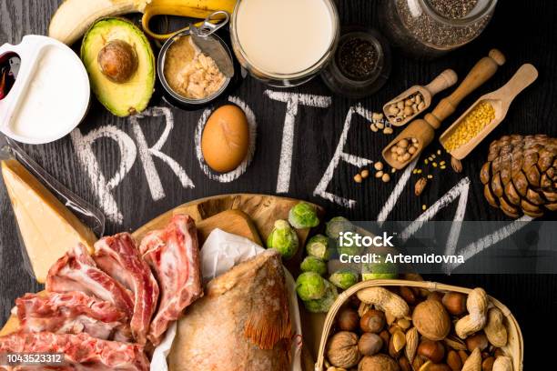 Beste Voedsel Hoog In Eiwit Gezond Eten En Dieet Concept Stockfoto en meer beelden van Eiwit - Organische verbinding