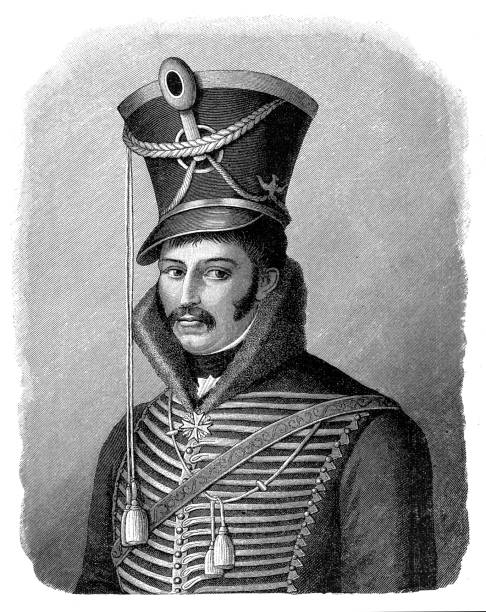 Ferdinand Baptista von Schill (6 January 1776 – 31 May 1809) was a Prussian Major who revolted unsuccessfully against French domination of Prussia in May 1809 Illustration of a Ferdinand Baptista von Schill (6 January 1776 – 31 May 1809) was a Prussian Major who revolted unsuccessfully against French domination of Prussia in May 1809 revolted stock illustrations