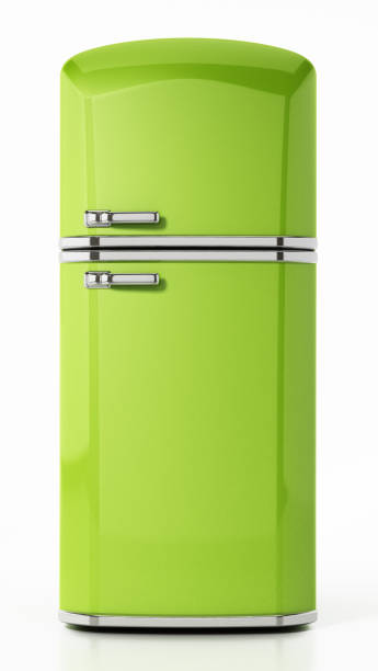 istock Vintage green refrigerator isolated on white 1043524236