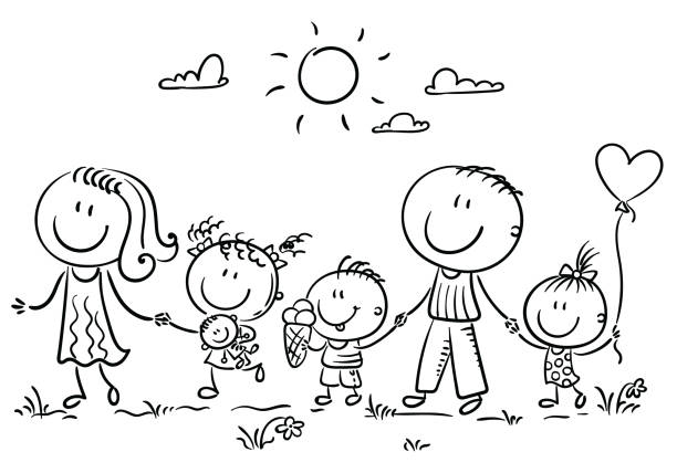 Familie Mit Drei Kindern - Illustrationen und Vektorgrafiken - iStock