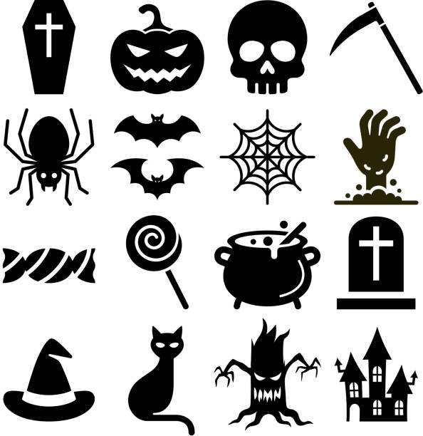 illustrazioni stock, clip art, cartoni animati e icone di tendenza di icone di halloween illustrazione delvettore. - bare tree