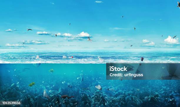 Concept Of Global Pollution The Sea Full Of Garbage On The Background Of Nature Save The Planet Stock Photo - Download Image Now