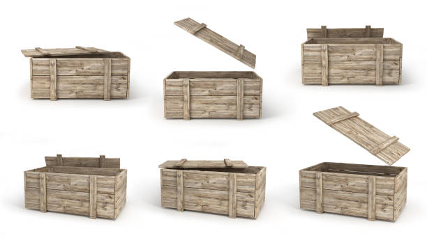 istock wooden boxes in different view isolated on a white. 3d illustration 1043539762