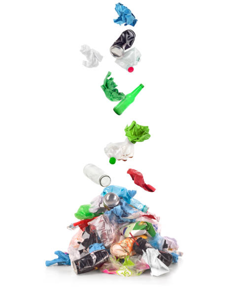 istock Garbage falling on pile isolated on a white background 1043539828
