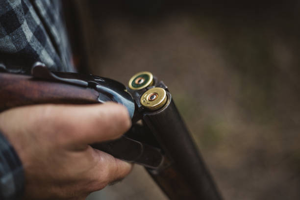 doppia pistola a canna - rifle hunting gun aiming foto e immagini stock