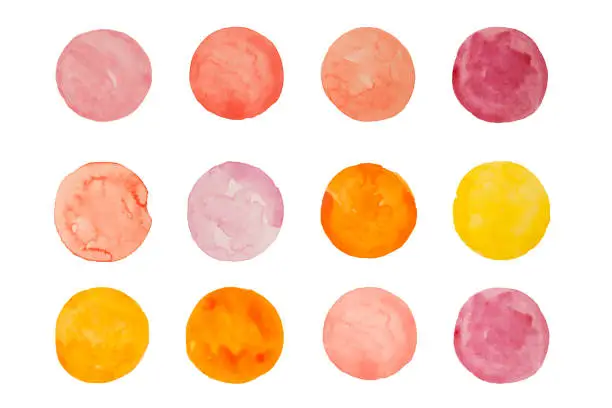 Abstract pink and yellow circles watercolor isolated white background