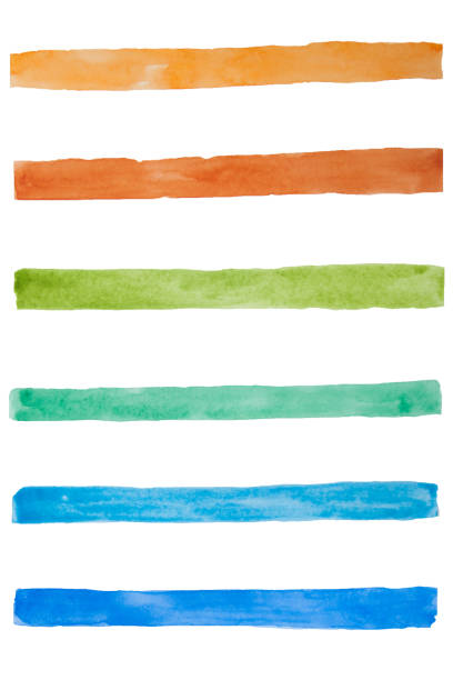set of hand drawn colorful watercolor brush strokes on the white. blue, green, yellow and brown lines. isolated elements. - set blue brown green imagens e fotografias de stock