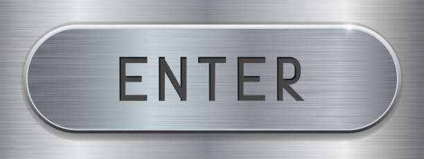 istock Enter metal shield. Brushed steel plate on metal background 1043546504
