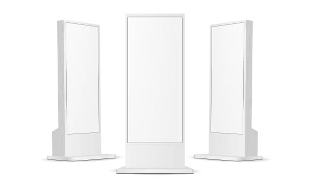 Digital signage monitor mockup in front and side view Digital signage monitor mockup in front and side view. Vector illustration three banner stands stock illustrations
