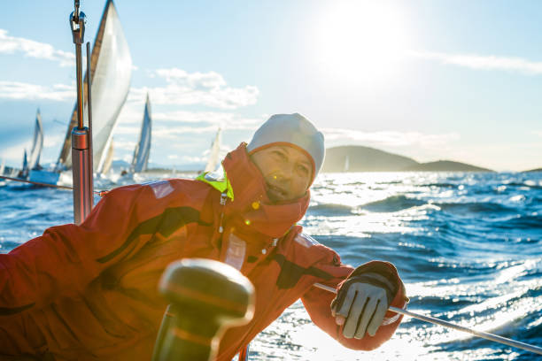 istock Skipper sailing on sailboat during regatta 1043549466