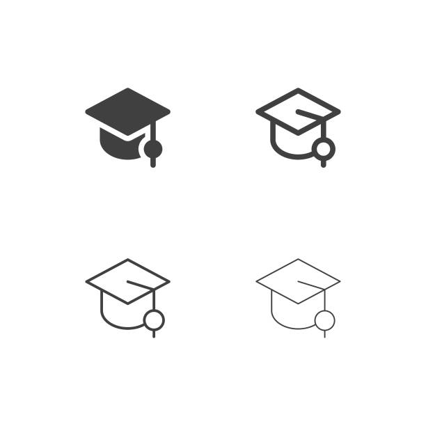 ilustrações, clipart, desenhos animados e ícones de ícones de chapéu de formatura - série multi - graduation gown