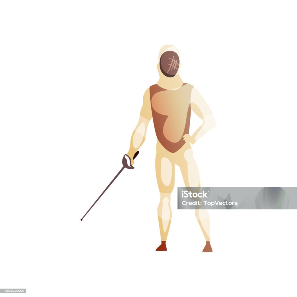 Hombre traje de esgrima con espada, hombre esgrima personaje deportista, vector de estilo de vida activo deporte ilustración sobre un fondo blanco - arte vectorial de Adolescente libre de derechos