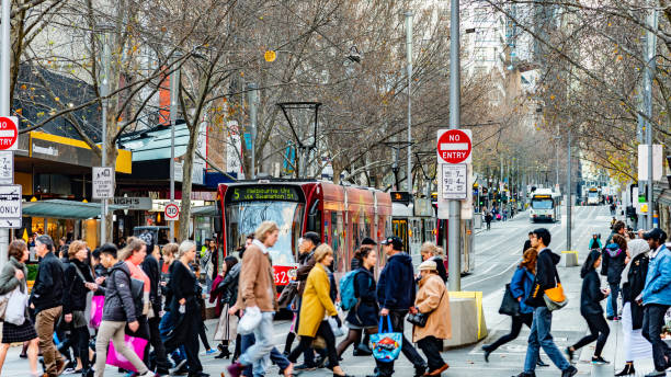 5 개의 트램 - famous place melbourne australia built structure 뉴스 사진 이미지