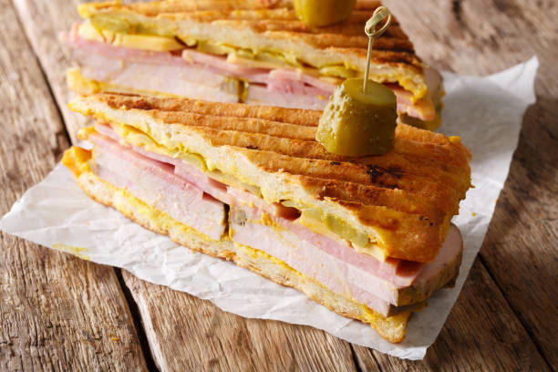 istock Cuban sandwich Cubano close-up on the table. horizontal 1043554784